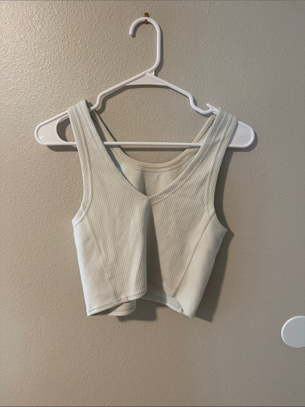 Cropped Ribbed V-Neck reversible  Tank Top - icy white